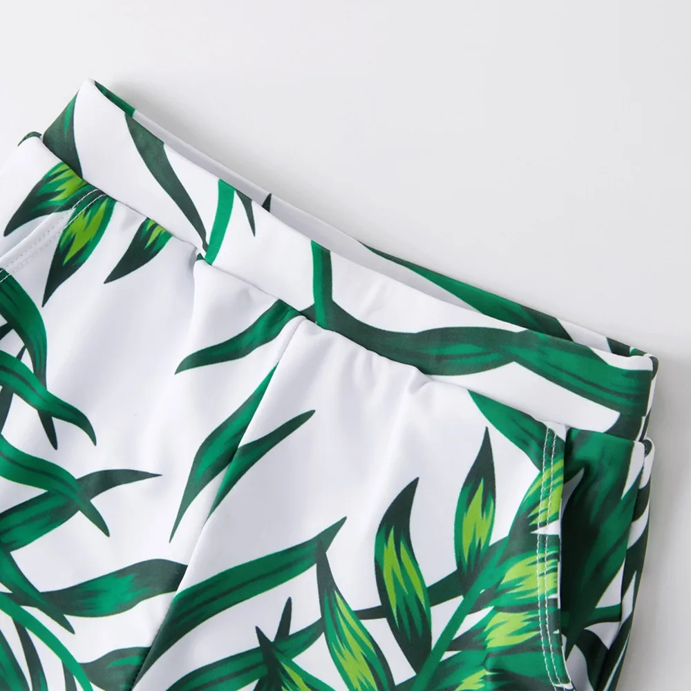 bunvel Family Look Bathing Suit Leaf Printed Fly Sleeve Baby Girls Women Swimwear Bikini Swimming Pool Trunks Briefs for Men Boy | Мать и