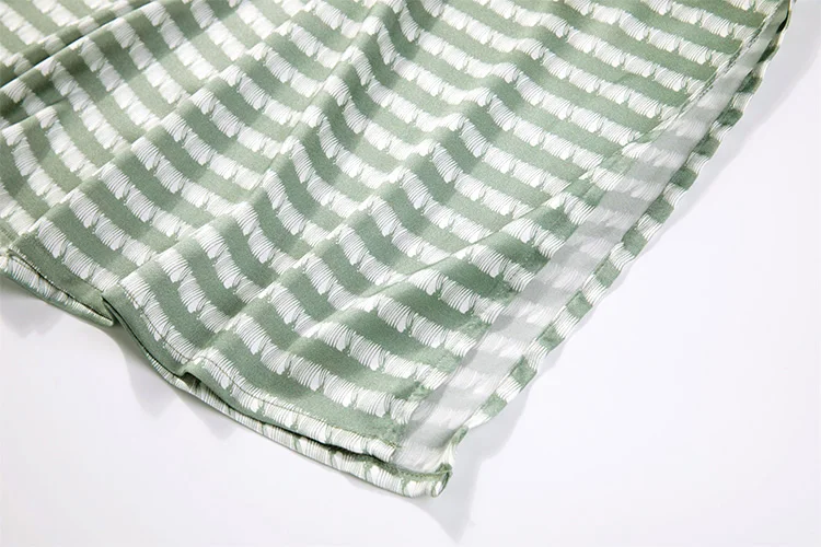 

Women's 95% Mulberry Silk 5% Spandex Green Stripes Crew Neck Side Slit sleeveless Long Dress JN681