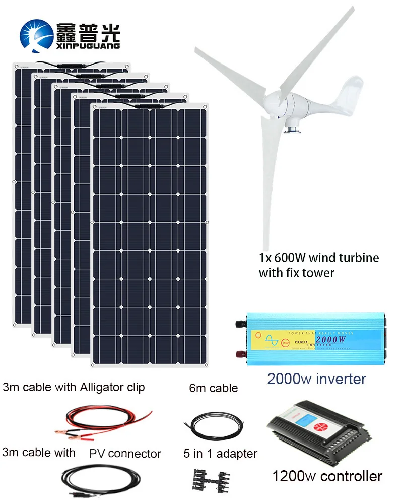 XINPUGUANG 600W ветряных турбин двигателей 500w солнечных батарей Гибридный дом Модуль