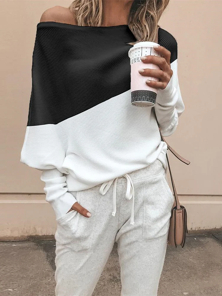 

Women Elegant Patchwork Color Colorblock Insert Batwing Sleeve Blouse Fashion Casual Top