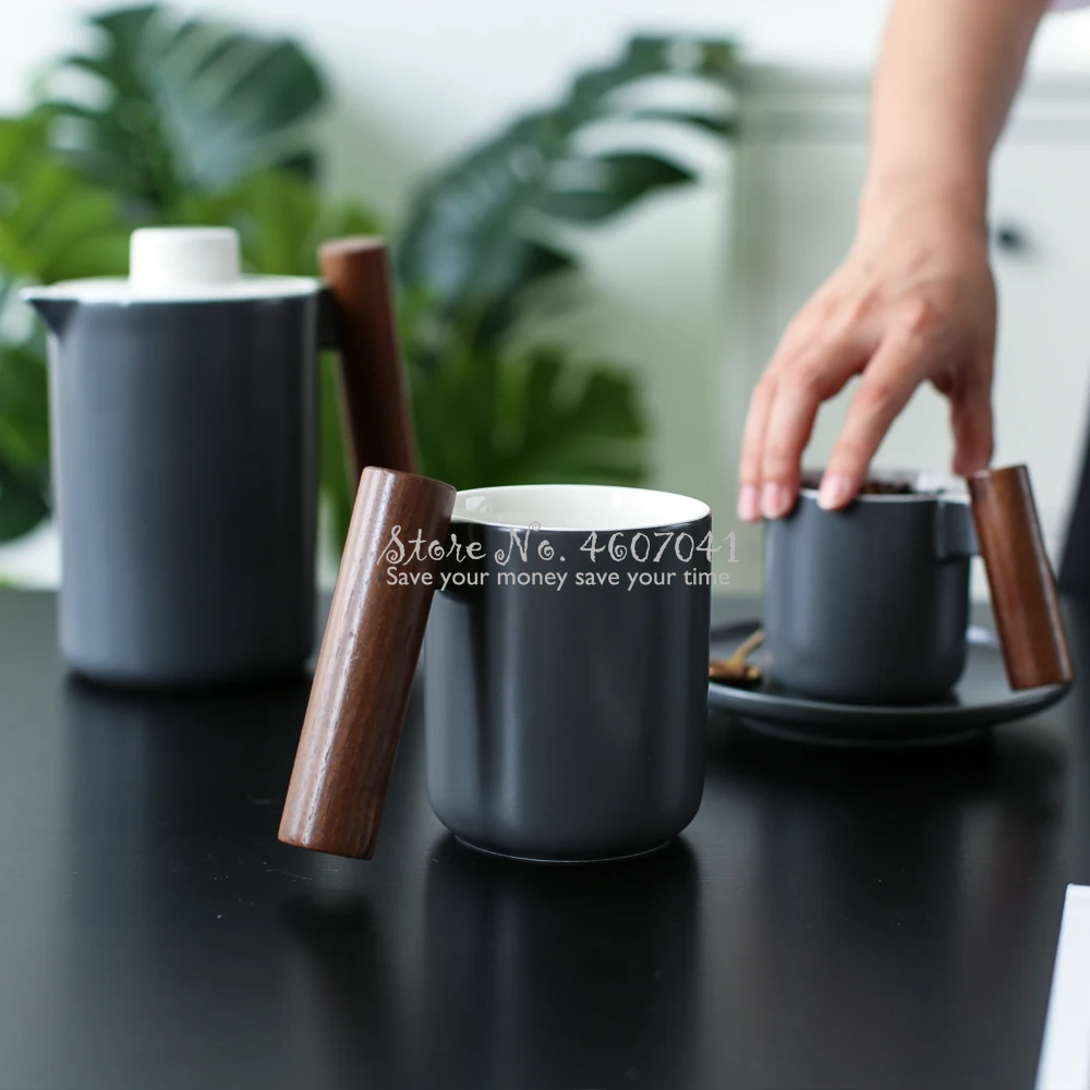 Классические керамические кофейные кружки чайные чашки с деревянной ручкой и