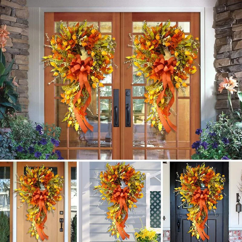 

Thanksgiving Decorations Artificial Wreath Simulation Flower Ring Of Flowers Door Roses Spring Maple Leaves Wall Hanging