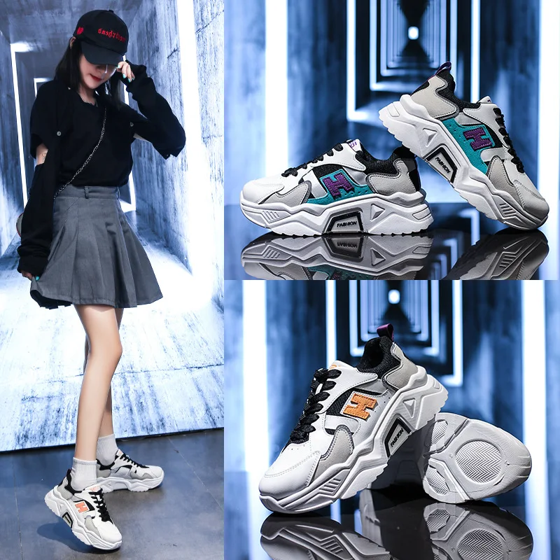 

Sneakers Women Thick Bottom Daddy Shoes Spring Drop shipping Thick Bottom Round Toe Breathing Leisure Women Shoes Plus Size