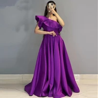 simple satin purple long prom dresses one shoulder floor length arabic women formal evening paty dress 2022 robe de soiree