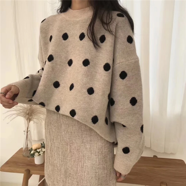 3 colors 2019 autumn chic style polka dot thick warm long-sleeve pullover knitted sweaters womens (N0033) | Женская одежда