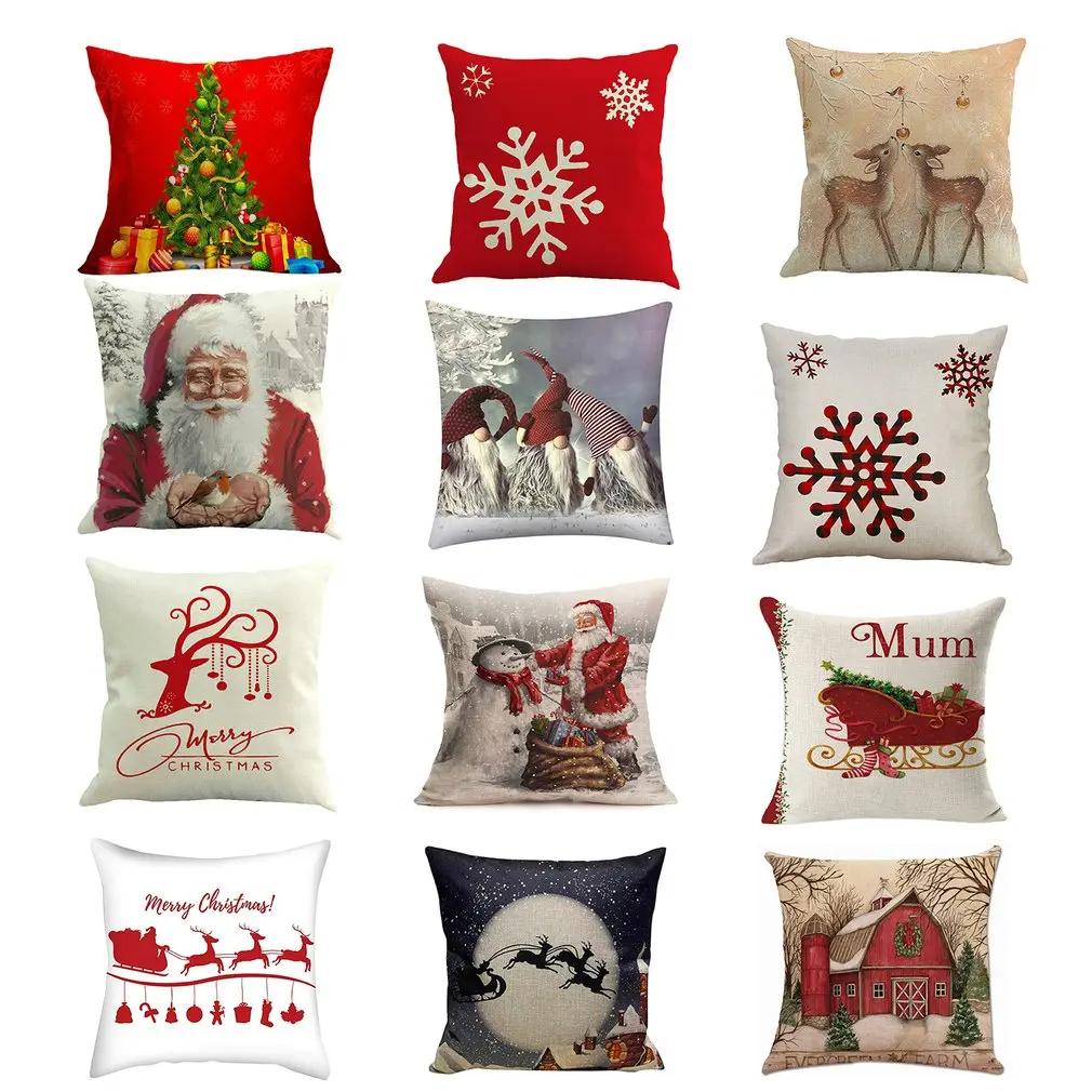 

Christmas Cushion Covers Set of 4 Cotton Linen Print Cushion Covers Decorative Cushion Cover for Sofa Office 45 x 45 cm