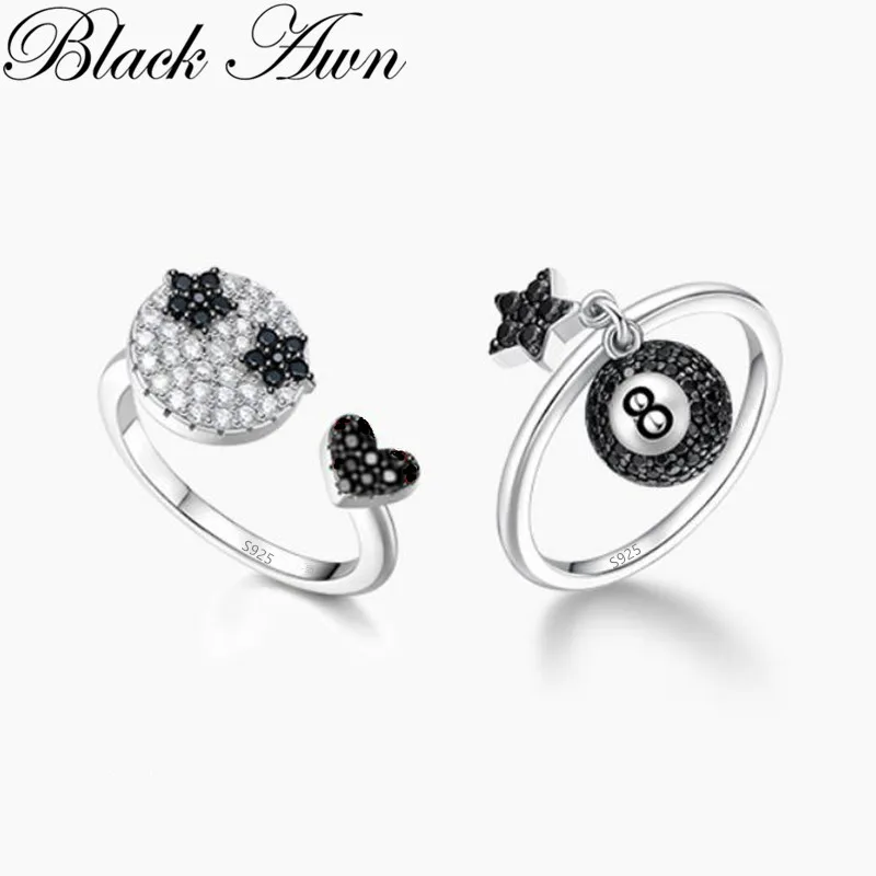 Женское кольцо со звездой AWN черное ювелирное изделие из настоящего серебра 925