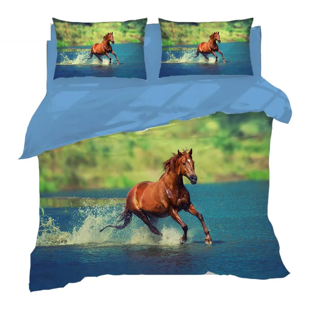 Американский двойной размер 3d принт лошадь спальный набор с одеялом чехол для