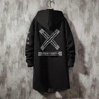 hooded trench coat for men fashion webbing spring autumn harajuku windbreaker overcoat male casual outwear hip hop men jacket