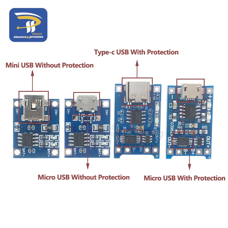 Зарядный Модуль TP4056 5 шт./лот Mini Micro USB Type c В 1A 18650 литиевая батарея зарядная плата с