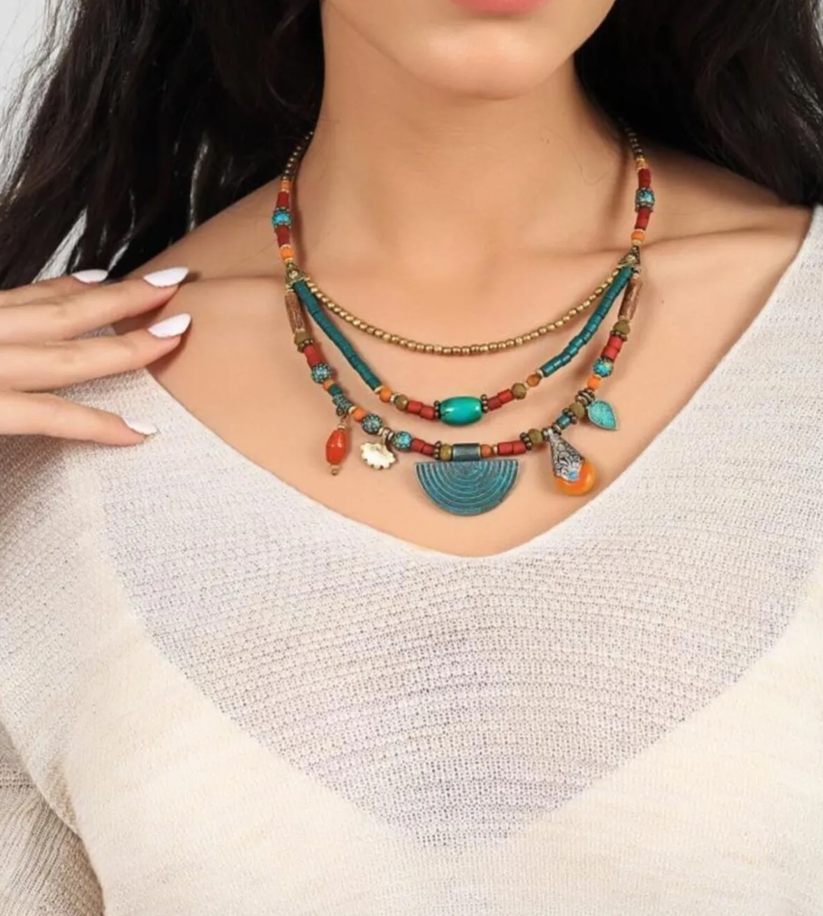 

EARRINGS 2021 TREND HAND MADE BEADED AND NATURAL STONE NECKLACE