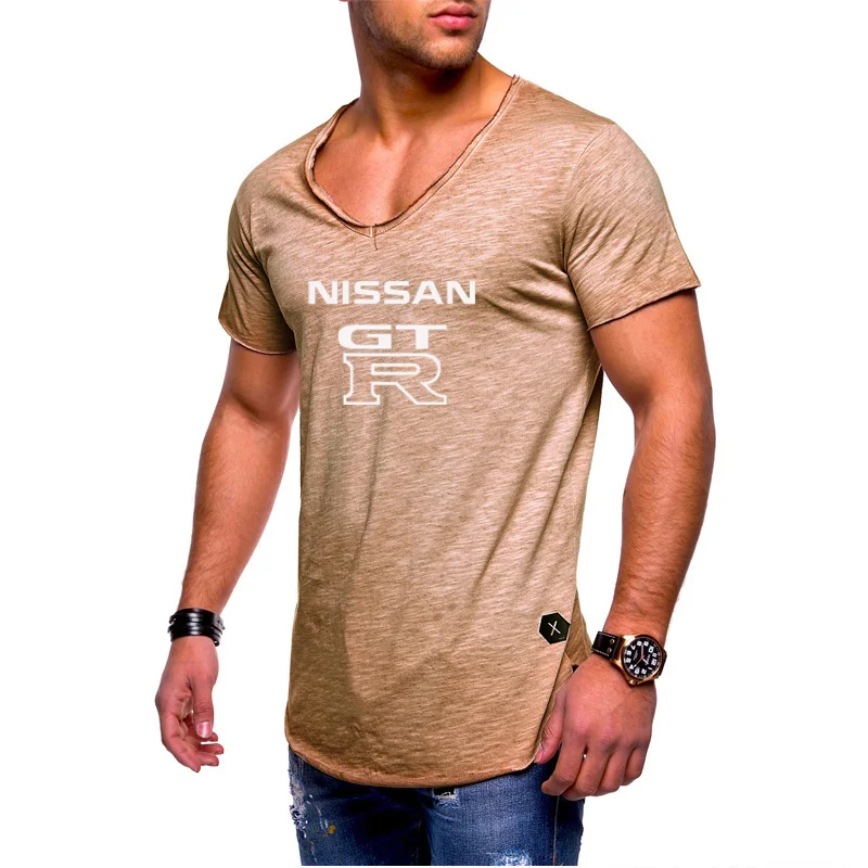 Mens Short Sleeve GTR race motorcycle T-shirt Summer casual male T shirts Cotton V Neck Fashion Harajuku Men Clothes w | Автомобили и