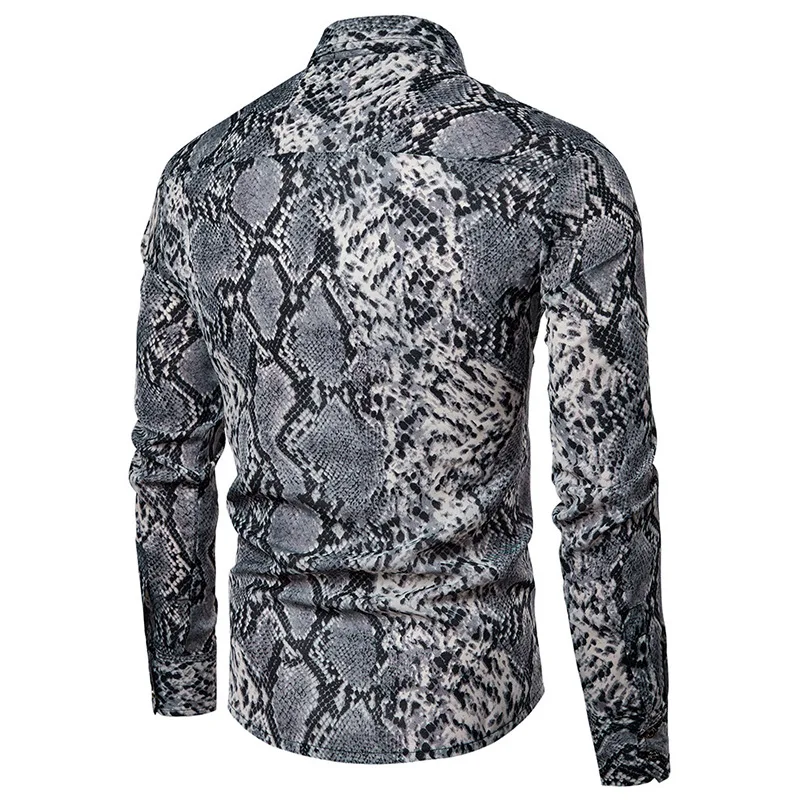 

Sexy Snake Pattern Print Slim Fit Shirt Men Brand New Long Sleeve Men Dress Shirts Hip Hop Streetwear Casual Shirt Camisa