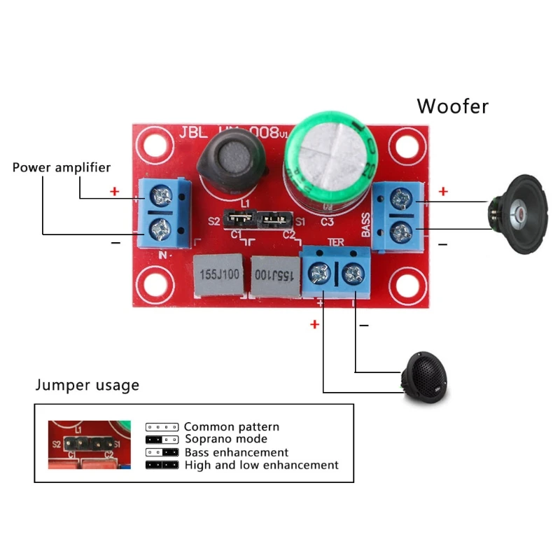 

Treble Bass 2 Way Frequency Divider Adjustable Crossover Filter Car G2AC