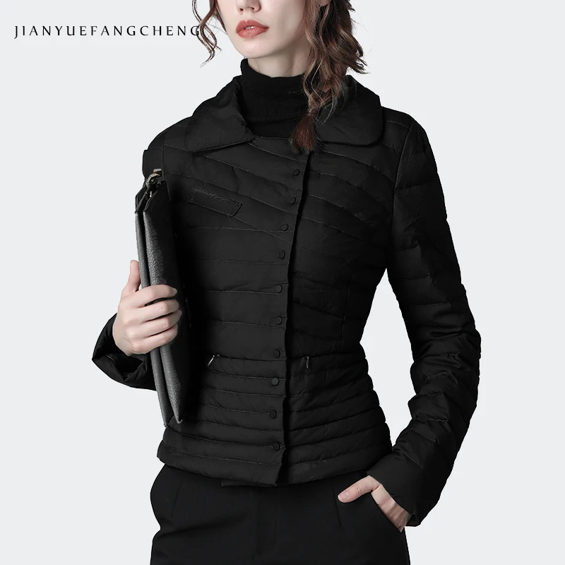 Женский короткий пуховик Черный теплый утепленный элегантный тонкий маленького