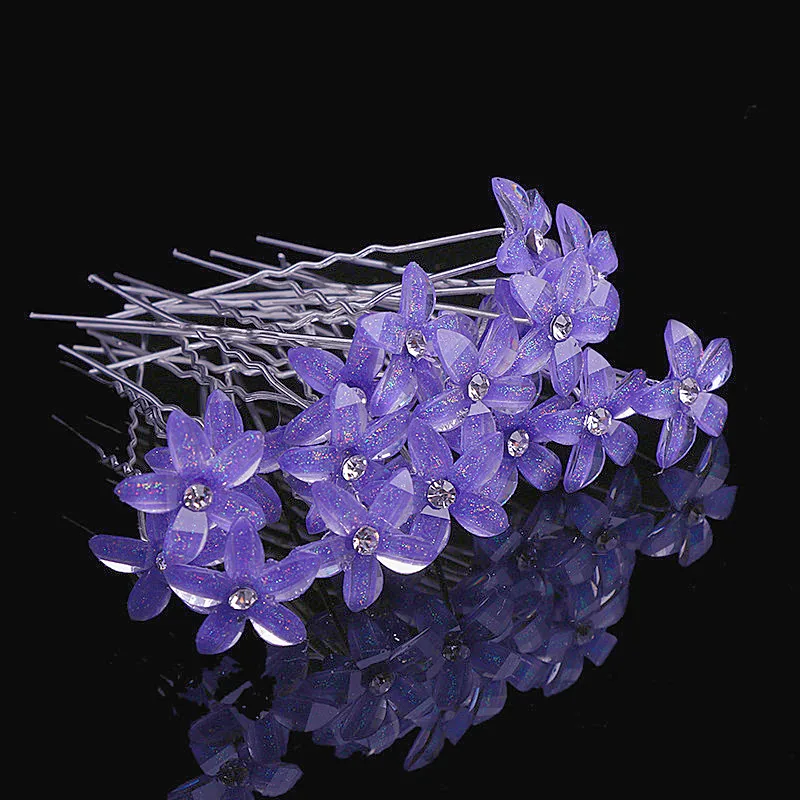 Purple 10 шт./лот, стразы в форме цветка, заколка для волос, женские свадебные украшения для волос, аксессуары для волос - Цвет: Purple