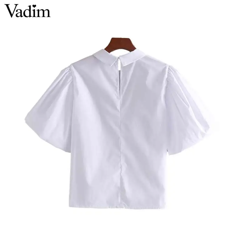 Vadim women sweet white bow tie blouses beading diamonds decorate short sleeve shirts female basic cute tops blusas DA655 | Женская