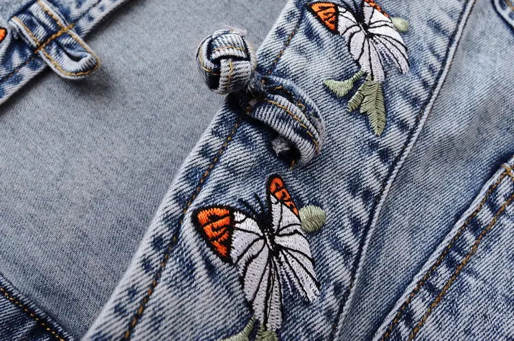 

spring 2021 new Chinese embroidered stretch denim jacket women's short jacket cardigan retro Streetwear Embroidery