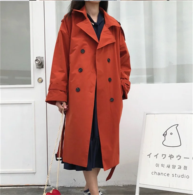 

Women 2019 Spring And Autumn Fashion Brand Korea Style Vintage Loose Long Trench Female Casual Khaki Red Trench Coat Cloth