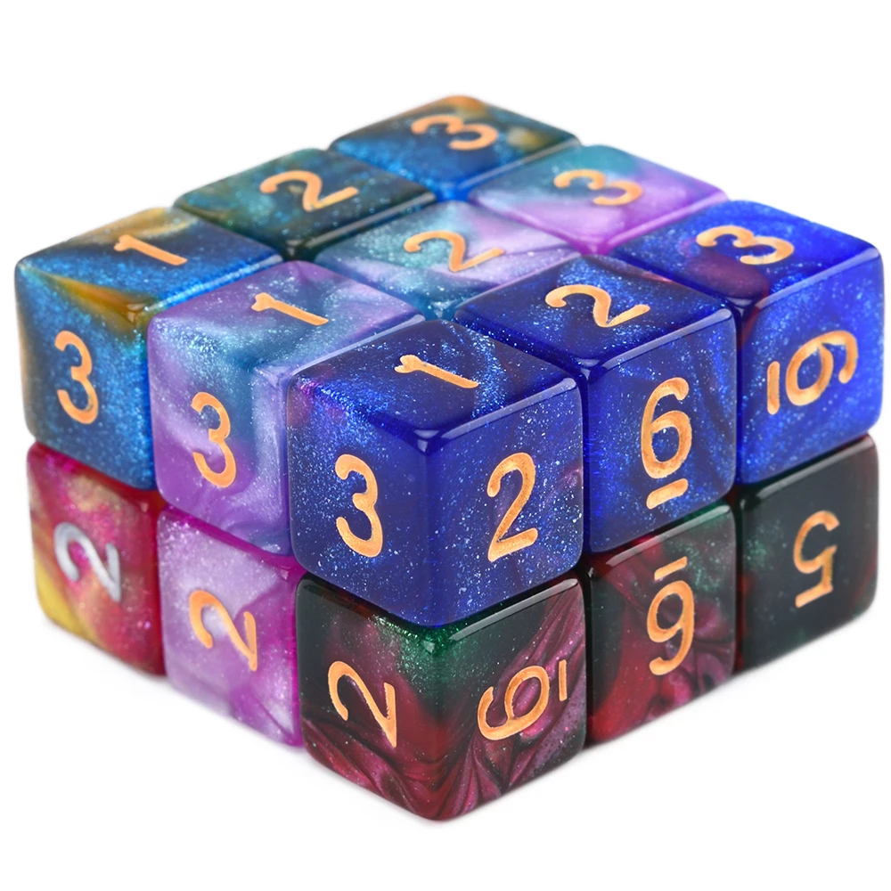18 шт. D6 Galaxy Туманность игральные кости со шнурком для настольных игр DND ролевая