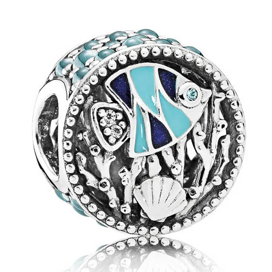 

Genuine 925 Sterling Silver Bead Charm Ocean Life With Fish Shell And Plant Beads Fit Women Pan Bracelet & Necklace Diy Jew