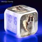 Будильник с изображением собаки, 7 цветов, светящийся многофункциональный цифровой будильник, детский подарок на день рождения, сенсорные часы
