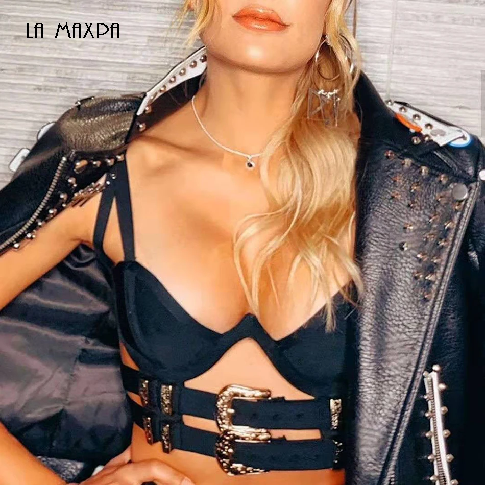 Новинка 2021 металлические пуговицы украшение Сексуальный Слинг без рукавов полые