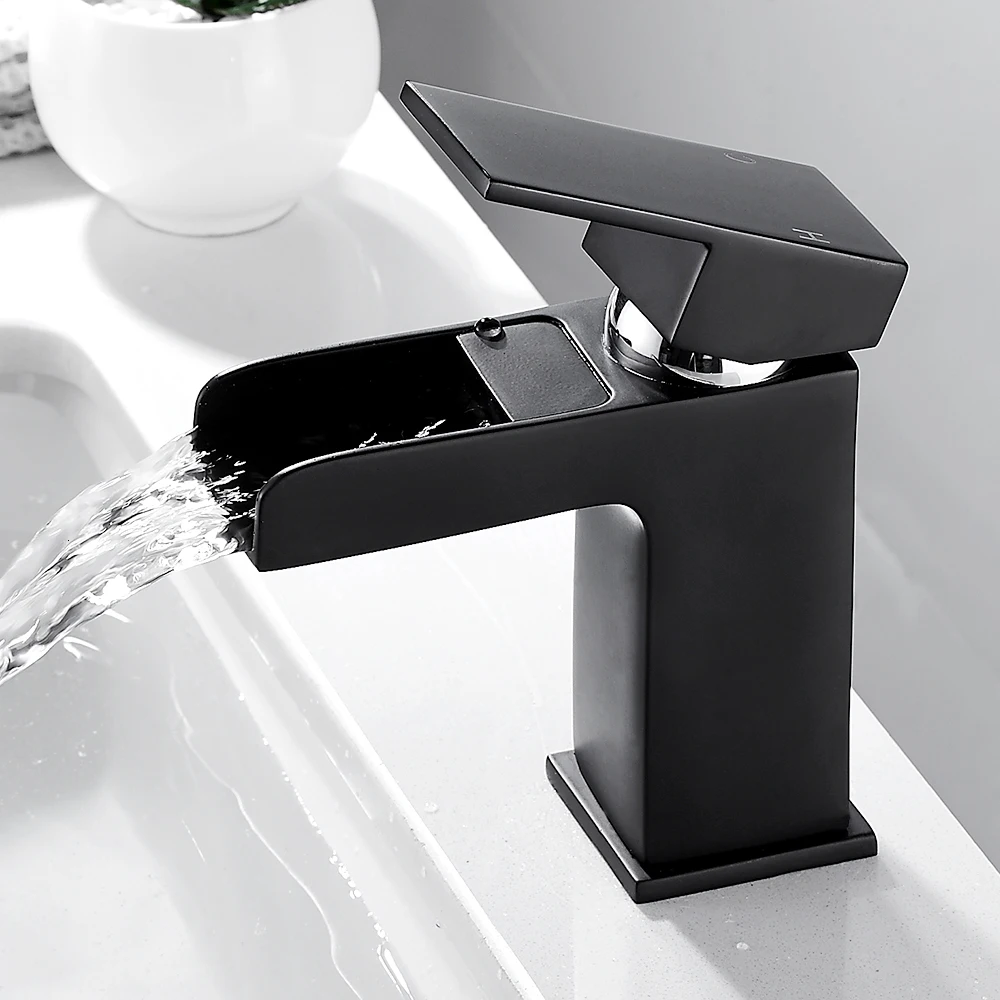 

Black bathroom faucet, hollow waterfall faucet