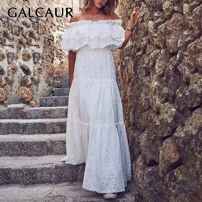 Женское ажурное платье с вырезом лодочкой GALCAUR узкие Макси платья открытыми