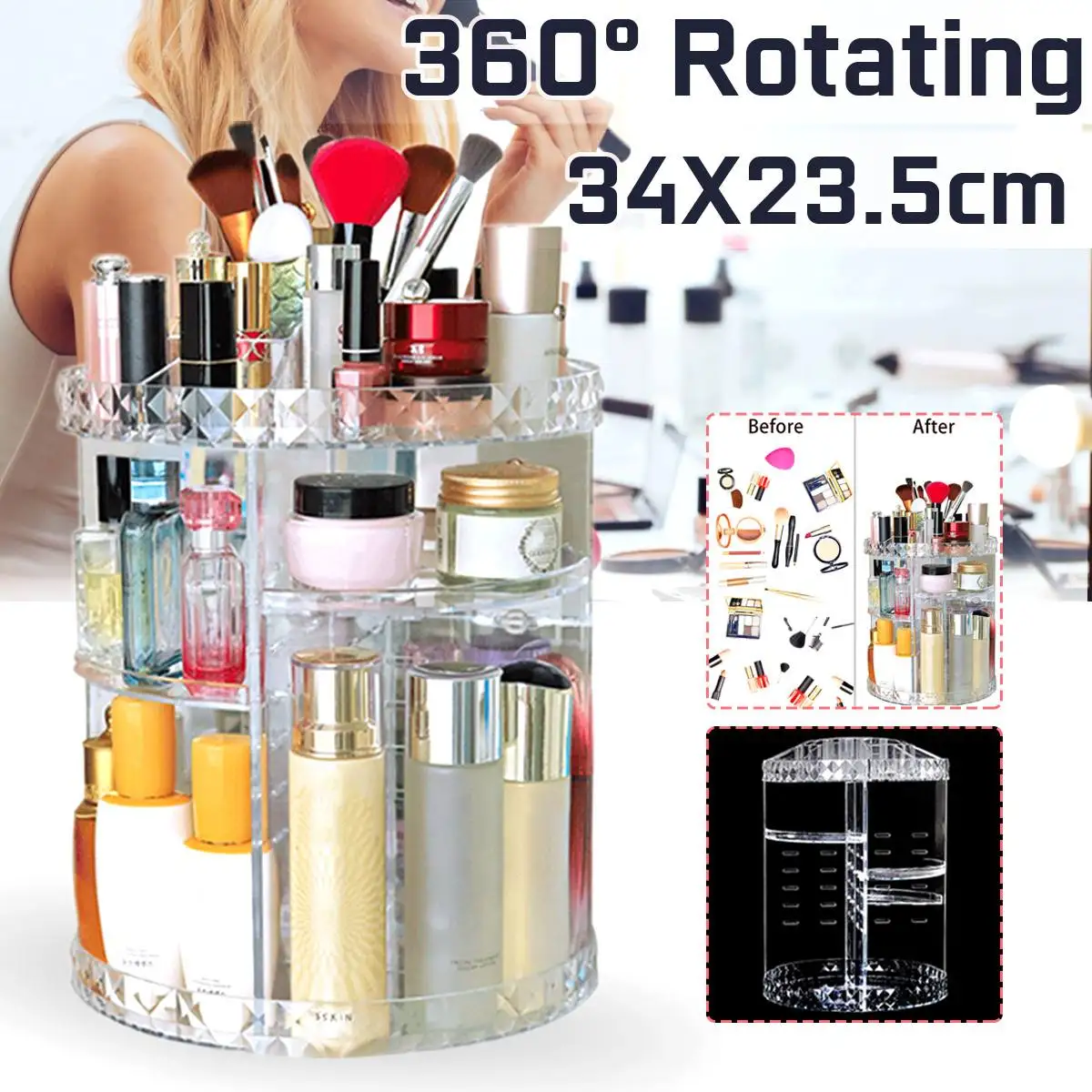 6 слойная Регулируемая прозрачная косметическая стойка для макияжа 360 градусов