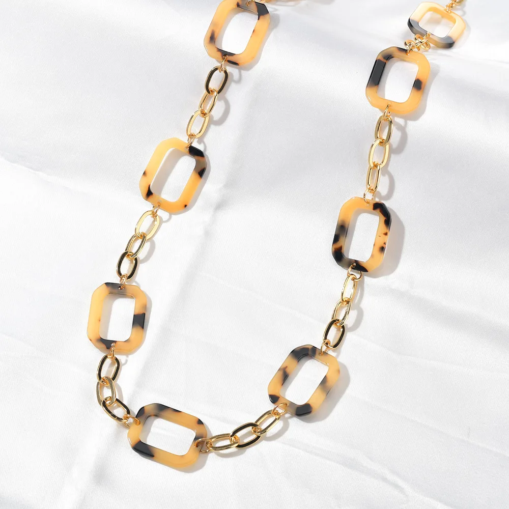 Женская длинная акриловая цепочка винтажное ожерелье с леопардовыми звеньями