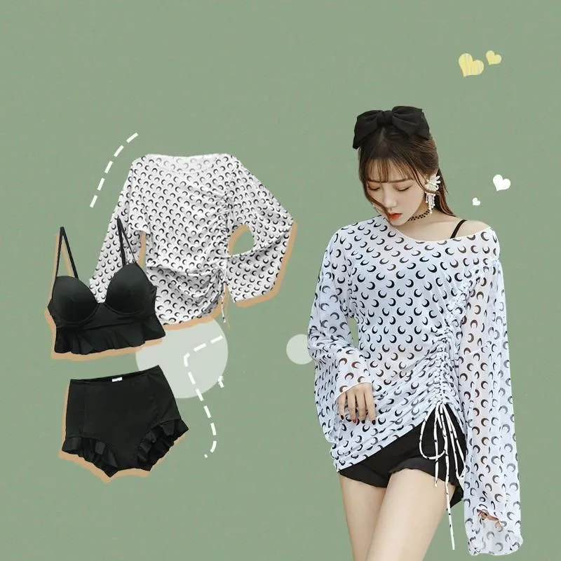 

2021 New Swimsuit Women Split Fashion Three-piece Korean Fairy Covering Belly Slimming Hot Spring Swimwear Beach Wear