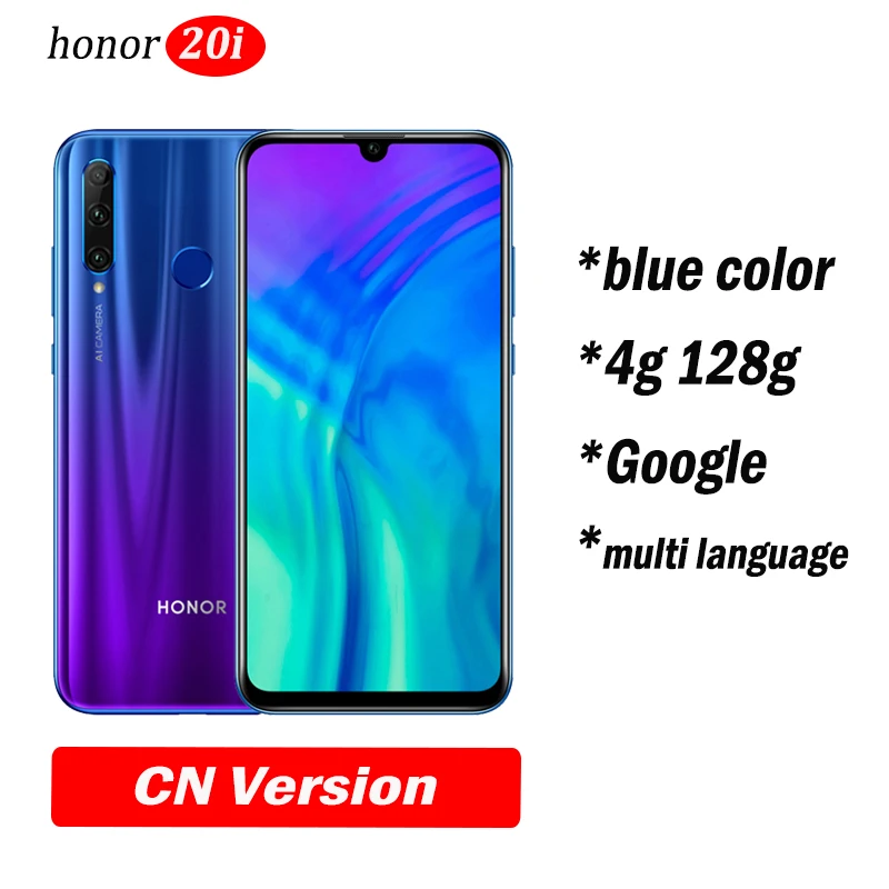 4g128 blue honor 20i honor 20 lite мобильный телефон 6,21 дюймов Android 9,0 FM разблокировка отпечаток лица смартфон - Цвет: 4g128 blue