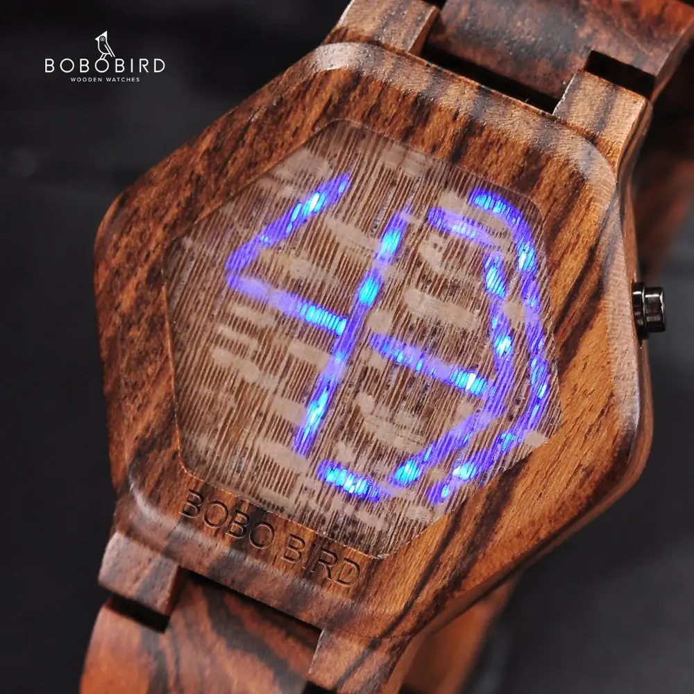 Мужские часы BOBO BIRD электронные сенсорные деревянные мужские с будильником