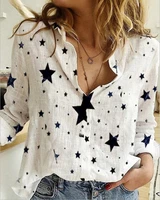 womens loose shirt 2022 new lapel button shirt star print long sleeved shirt women casual shirt women womens blouse