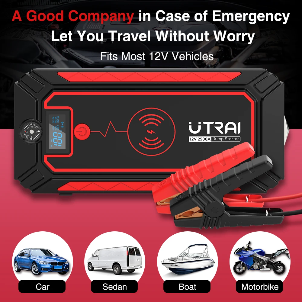 car jump starter 24000mah 2500a power bank car battery with 10w wireless charger lcd screen safety hammer jump starter free global shipping