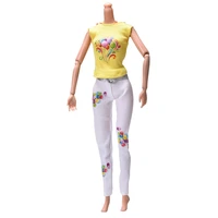 2pcsset yellow vest suit for 11 dolls white pants fashion cloth for doll accessories