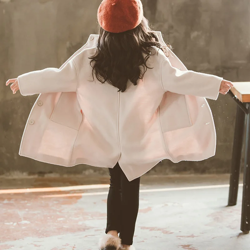 Осень зима 2019 шерстяное теплое пальто для девочек модное длинное подростков