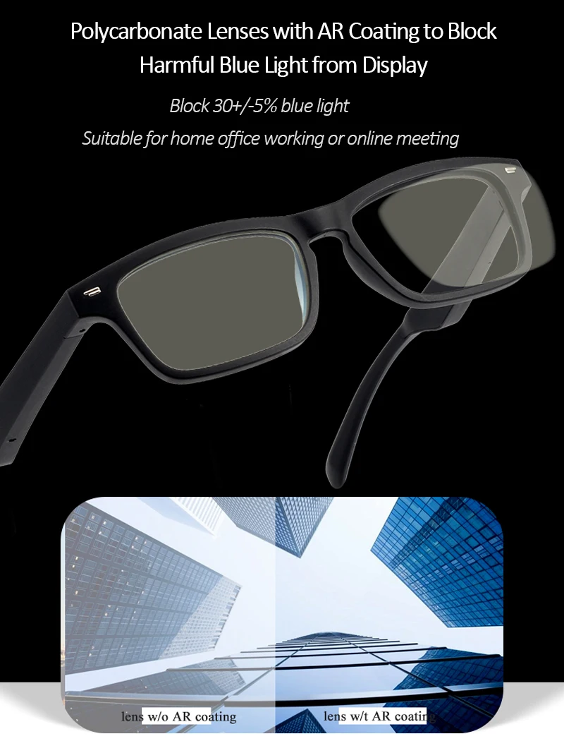 저렴한 최신 스마트 안경 TWS 2021 무선 블루투스 핸즈프리 통화 지능형 오디오 선글라스, 오픈 이어 안티 블루 라이트 르, 5.0