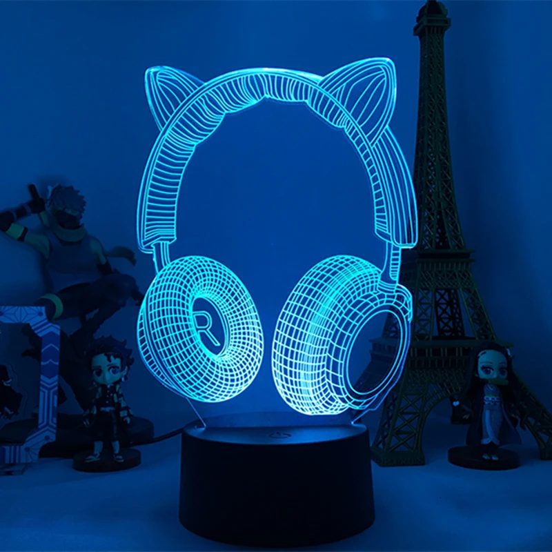 3D ночной Светильник гарнитура с ушами светодиодный сенсорный сенсор ночник