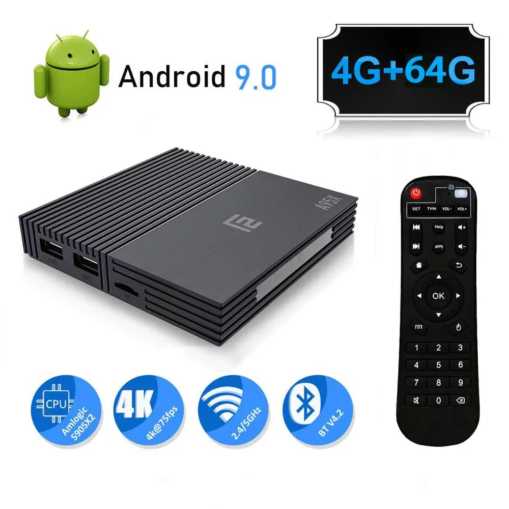 A95X F2 4K Смарт ТВ приставка Android 9,0 приставка ТВ 4 Гб 64 Гб Amlogic S905X2 2,4G/5G Wifi BT4.2 Голосовое управление пульт дистанционного управления Google ТВ приставка