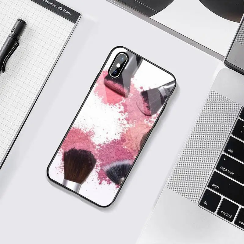 

Beautiful girl's makeup brush painting Phone Case Tempered glass For iphone 6 6S 7 8 plus X XS XR 11 12 mini PRO MAX