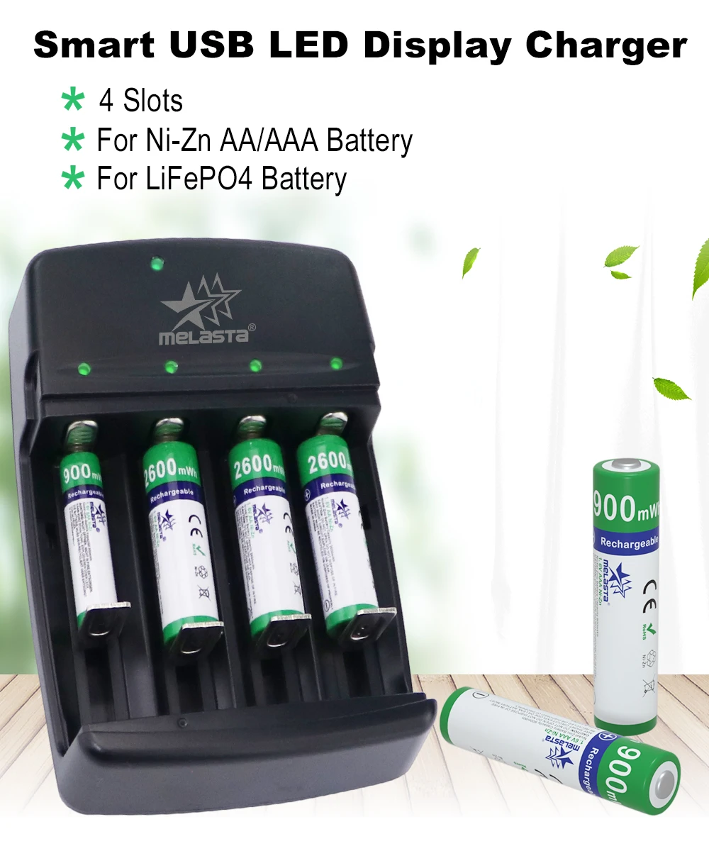 Melasta 4 шт. AAA 900mWh 1,65 в Ni-Zn перезаряжаемая NIZN батарея+ 1 умный светодиодный USB зарядное устройство для цифровой камеры игрушки CD плееры часы