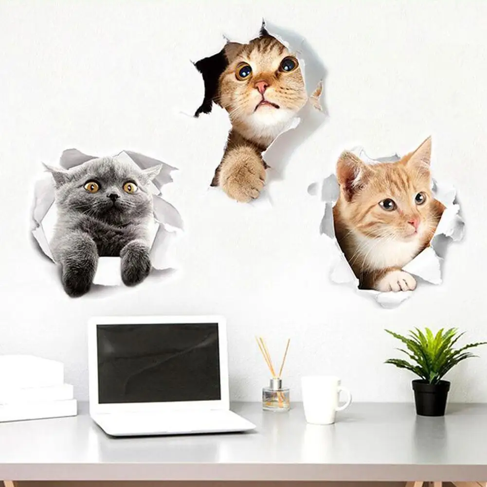 

3D Broken Hole Design Cute Cat Art Wall Sticker Decal Children Room Decor Mural Wall Sticker