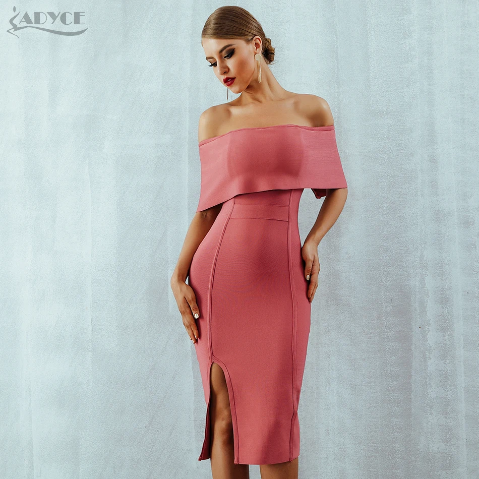 Женское облегающее платье Adyce Клубное миди с открытыми плечами и вырезом