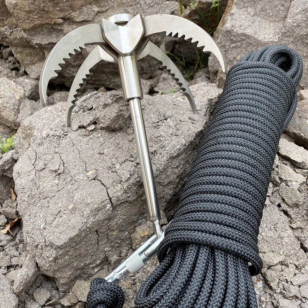 

Foldable 4 Claws Stainless Steel Climbing Grappling Hook with 65ft 8mm Auxiliary Rope Carabiner for Outdoor Activities