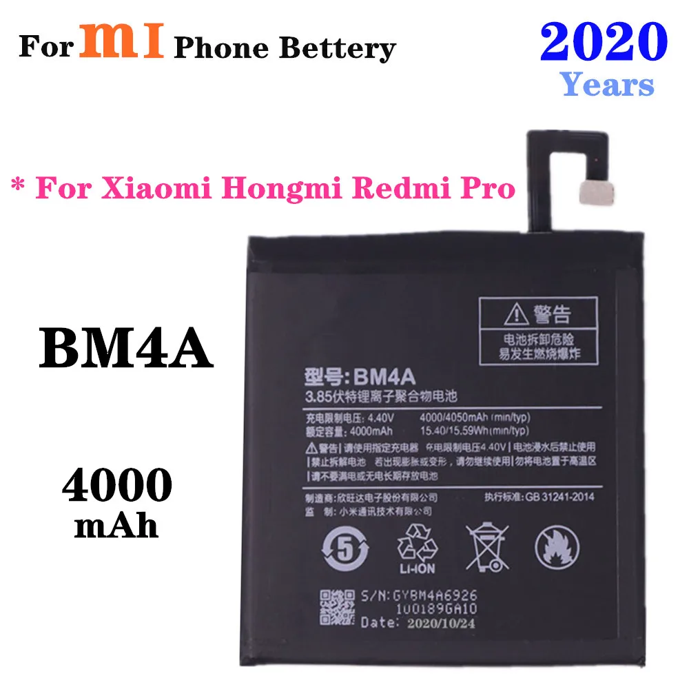 

Батарея для телефона Xiaomi Redmi Pro Hongmi Pro Redrice Pro BM4A 4000 мАч, сменная батарея большой емкости