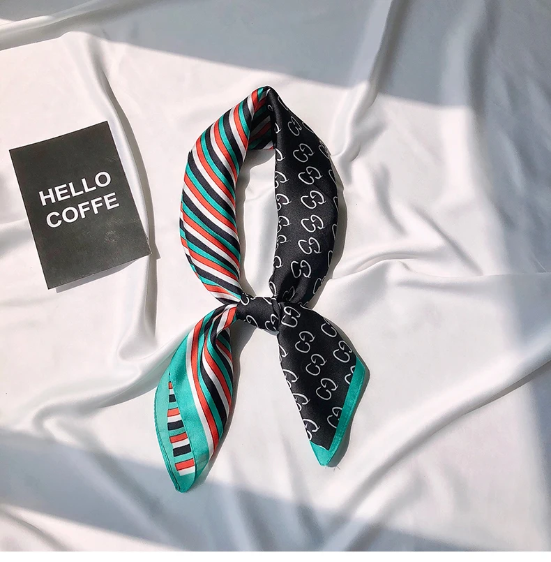 

2021 Summer Luxury Brand Fashion Kerchief Silk Satin Neck Scarf For Women Print Hijab Scarfs Female 70*70cm Square Shawls and Wr
