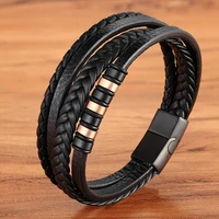tyo hot stainless steel bangle leather bracelet for men hand charm jewelry multi layer magnet clasp handmade gift for cool boys