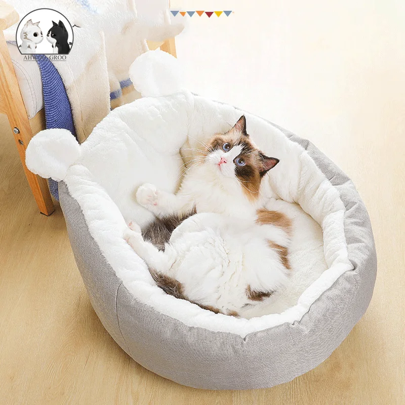 Милая теплая корзина для кошек с кроличьими ушами круглая Нескользящая домашняя